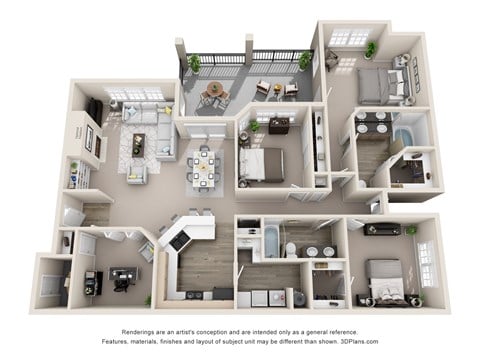 Floor plan for 3 beds, 2 baths, 1644 sqft